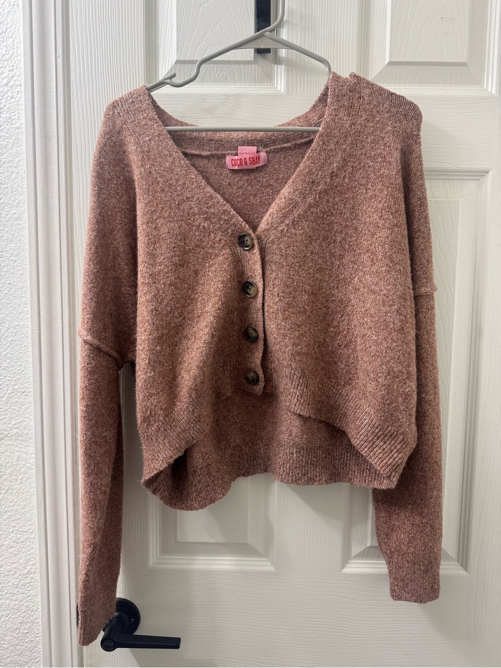 Coco & Shay Dusty Rose V-Neck Button Front Sweater
